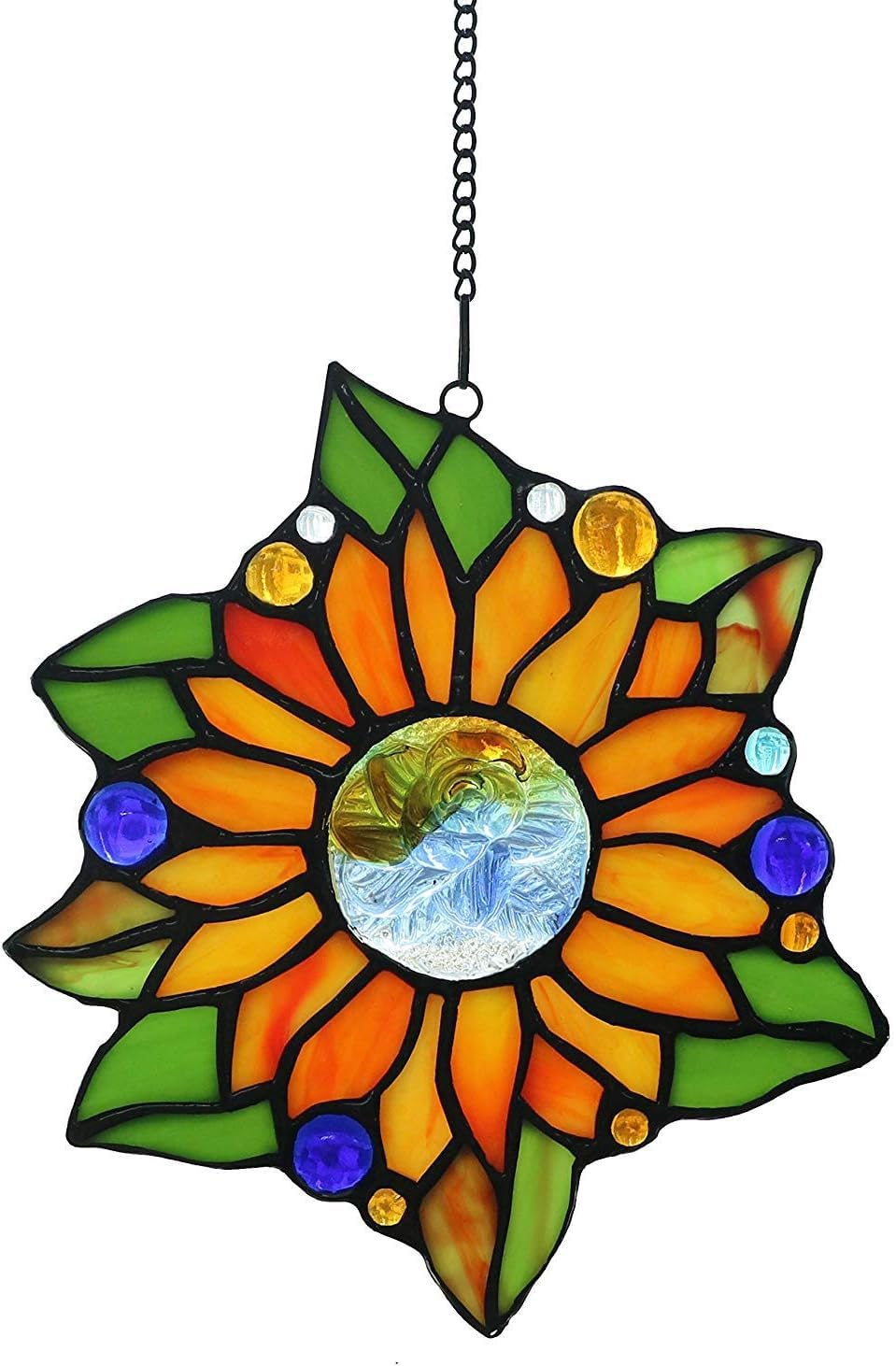 Stained Glass Window Panels Hangings Suncatchers Sunflower, 6 1/2" x 6"