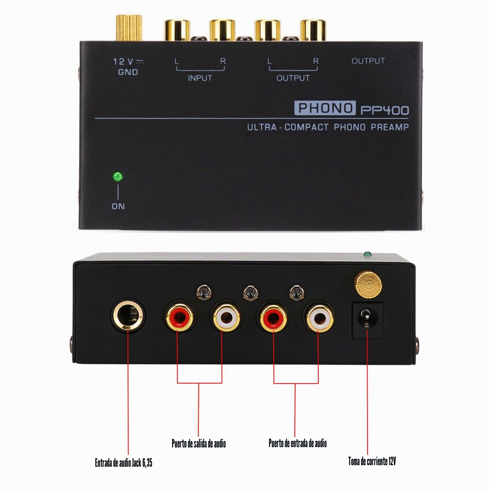 Preamplificador Phono para Tocadiscos Phonograph M/M: Nizirioo M/M Preamplificador Phono para Tocadiscos Entrada y Salida RCA Preamplificador Phono con Nivel 12V 1A Adaptador de corriente