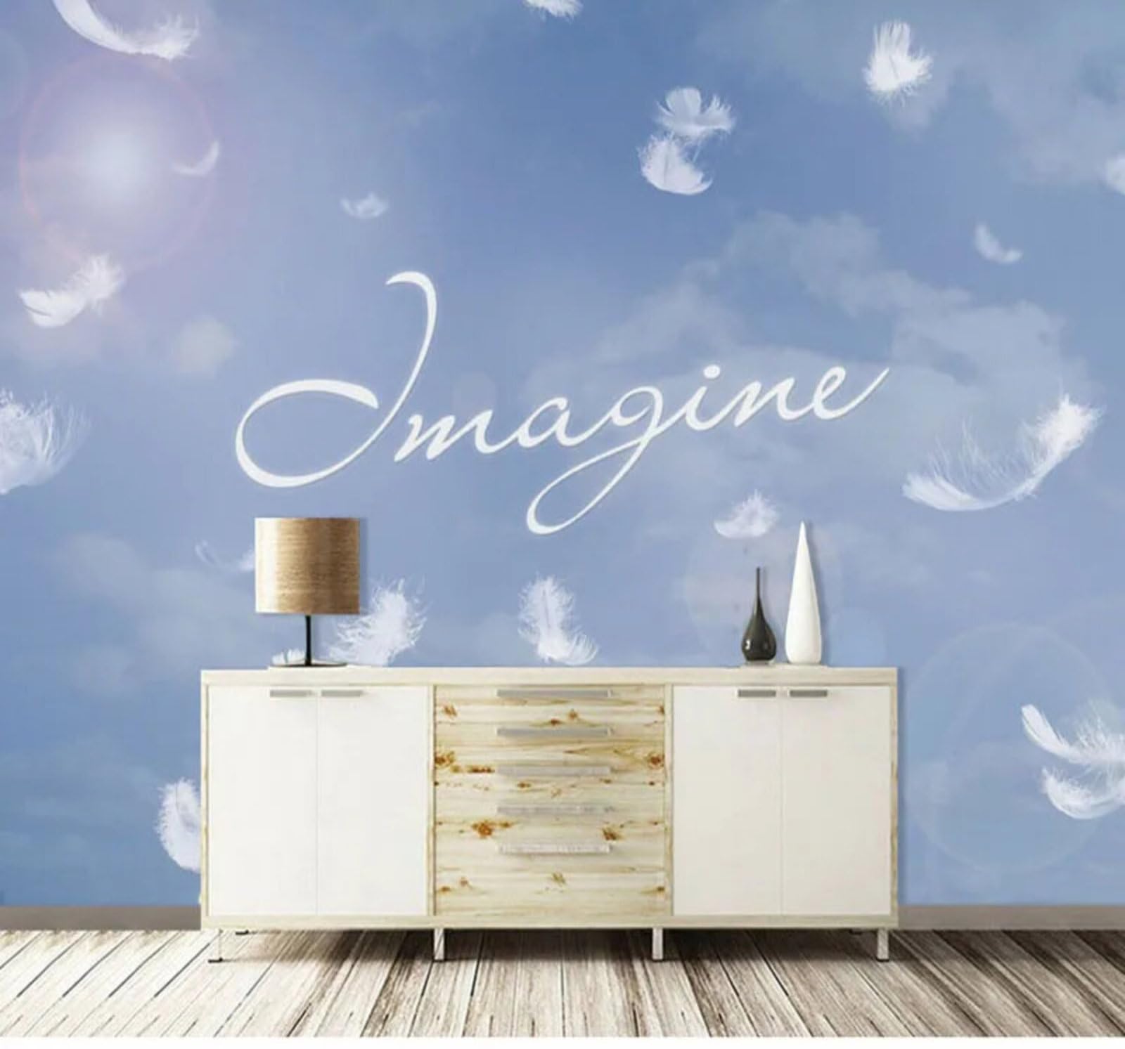 Wallpaper-3D-Xlm 250Cm×170Cm(B×H) Fresh Beautiful Dreamlike Sky Feathers 3D Wallpaper Easy Install Feature Office Living Room Sofa Bedroom Tv Background Wall Decoration-250Cm×170Cm
