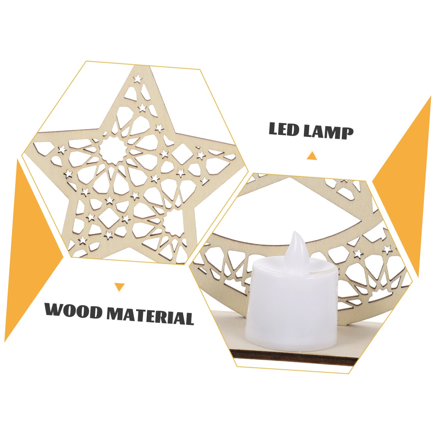 GLEAVI Eid Decorative Wooden LED Lamp Moon Star Design Lightweight Table Centerpiece for Ramadan Celebrations Craftsmanship Warm Light for Festive Atmosphere