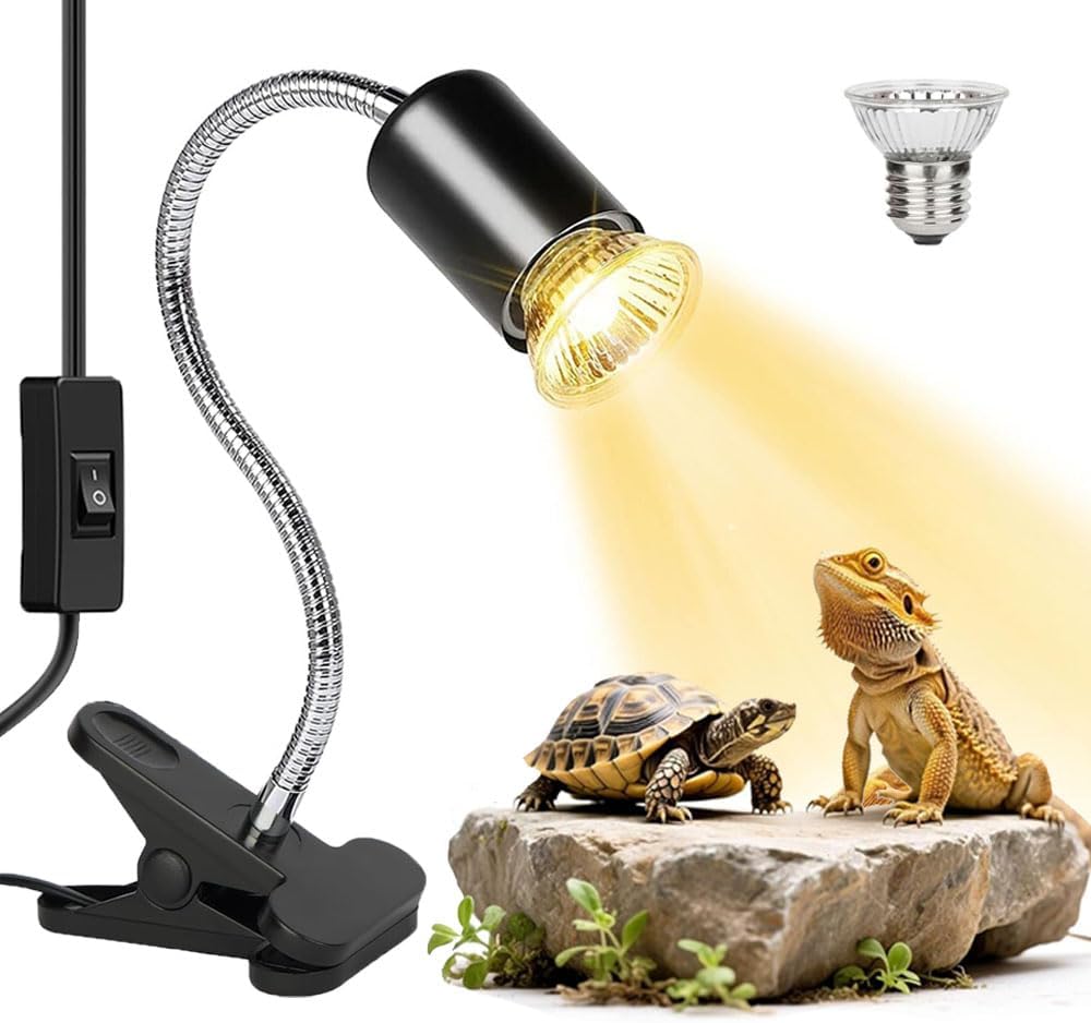 Reptile Heat Lamp, UVA/UVB Light Lamp 360° Adjustable Habitat Basking Heat Lamp, 50W Clamp-on Turtle Heat Bulb for Reptiles Turtles