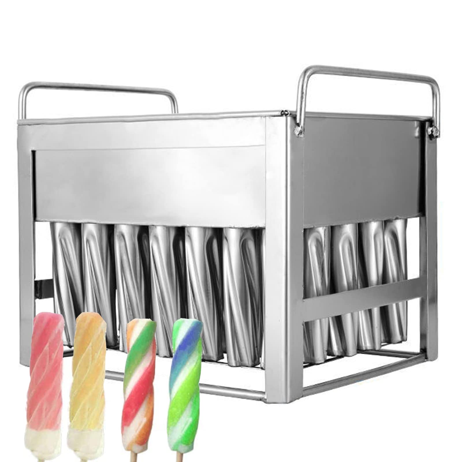 Juego de 35 moldes de acero inoxidable para paletas de helado, moldes en espiral, moldes para polos de hielo con estante, palos de madera y cepillo de limpieza para golosinas congeladas caseras