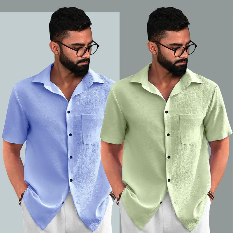 Image of Tee Projekt Solid Shirt for Men's ||Pop corn Shirt|| Solid Shirt for Men's|| Casual Shirt for Men||Half Sleeve Spread Collar Shirt for Men|| Pack of-2