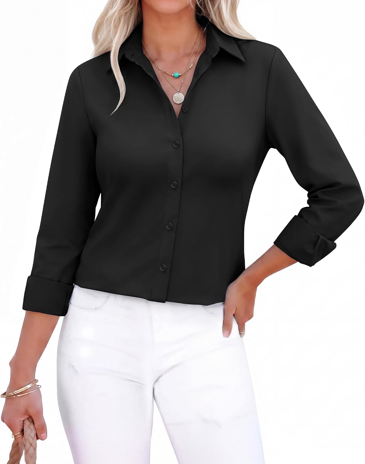 siliteelon Plaid Shirts for Women Cotton Gingham Top Button Down Long Sleeve Casual Collared Dress Shirts Work Blouse