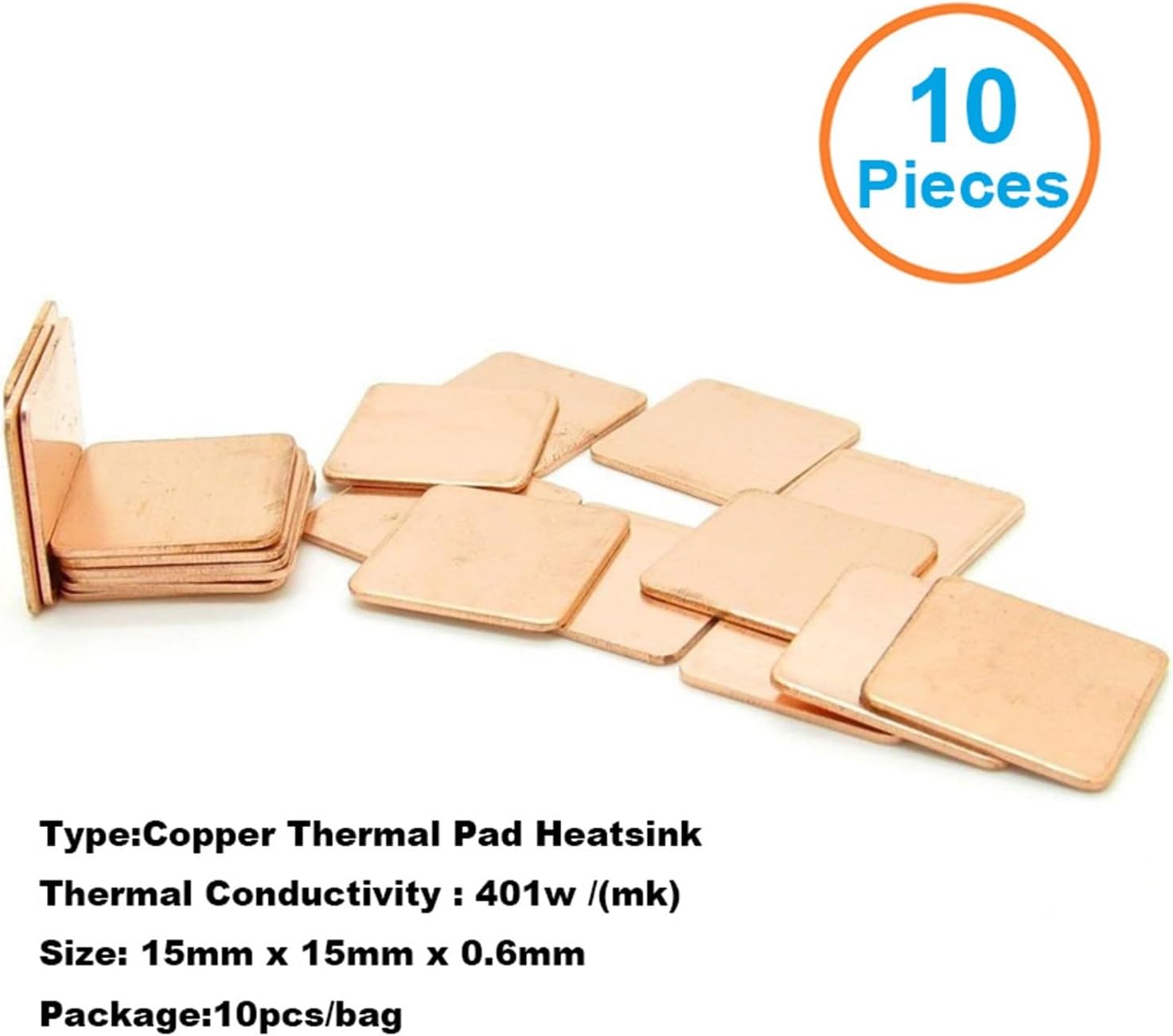 10pcs 15x15x0.6mm DIY Copper Spacer Heat Sink Thermal Pad Cooling Laptop BGA CPU VGA Chip RAM IC Cooler