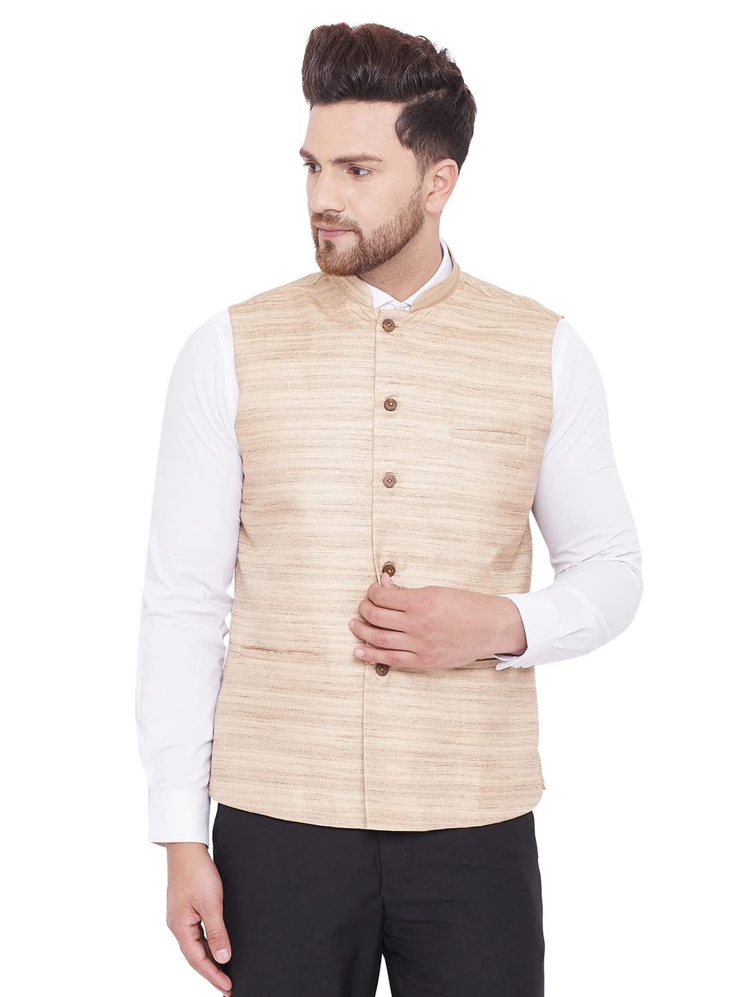 vastramay Men's Coffee Brown Silk Blend Nehru Jacket-VASMJ121CO-picture-32