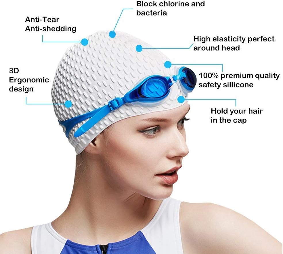 Tripsky Silicone Swim Cap, Comfortable Bathing Cap Ideal for Curly Short Medium Long Hair, Swimming Cap for Women and Men, Shower Caps Keep Hairstyle Unchanged (White) : Sports & Outdoors