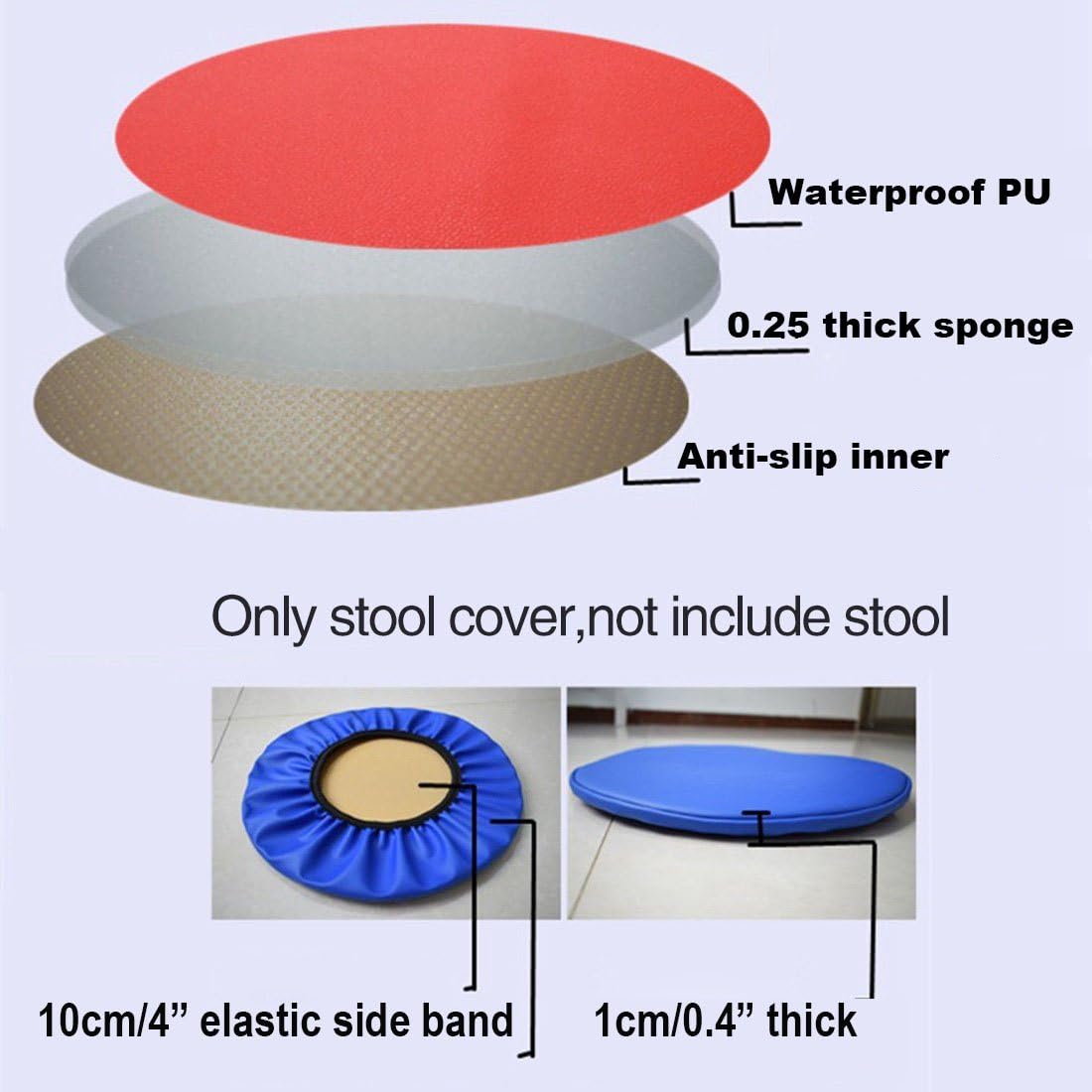 Sigmat 2 Pack Waterproof PU Bar Stool Cover Anti-Slip Round Seat Cover 15.5 Inch Khaki