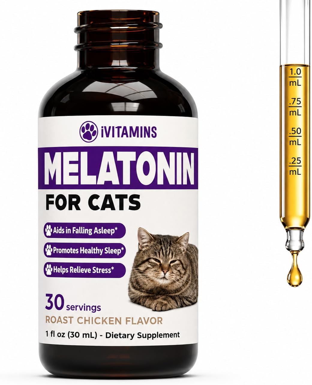 Melatonin for Cats | Supports Healthy, Restful Sleep for Your Cat | Cat Stress Relief | Cat Calming | Cat Anxiety Relief | Cat Melatonin | Anxiety Relief for Cats | Cat Sleep Aid | 1 fl oz