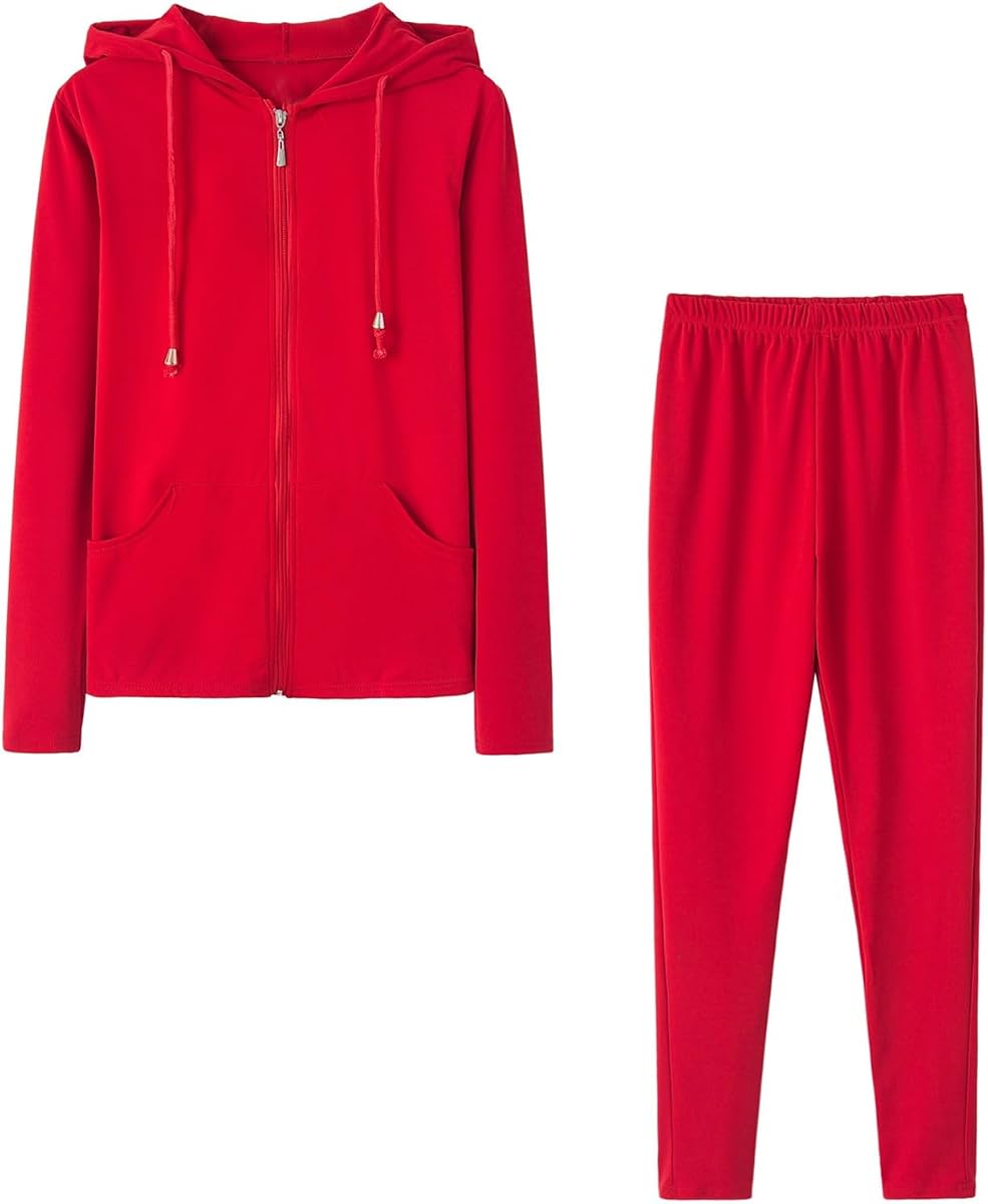 Lastesso Conjuntos de chándal de 2 piezas para mujer, ligeros, primavera, para salir, trajes de chándal, sólidos, con cremallera completa, sudadera con capucha, pantalones de chándal holgados