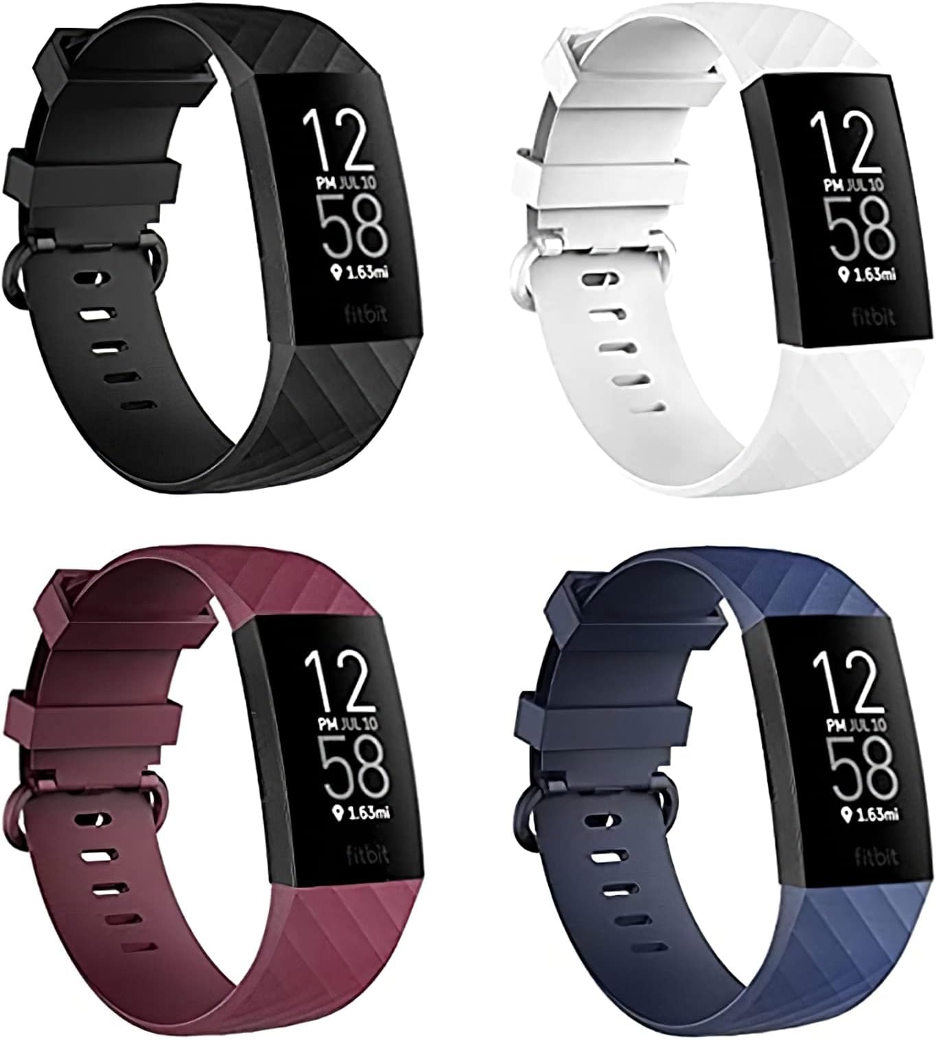 4 Pack Bands for Fitbit Charge 4/ Fitbit Charge 3/ Charge3 SE, Soft Waterproof Replacement Wristbands for Women Men Small Large