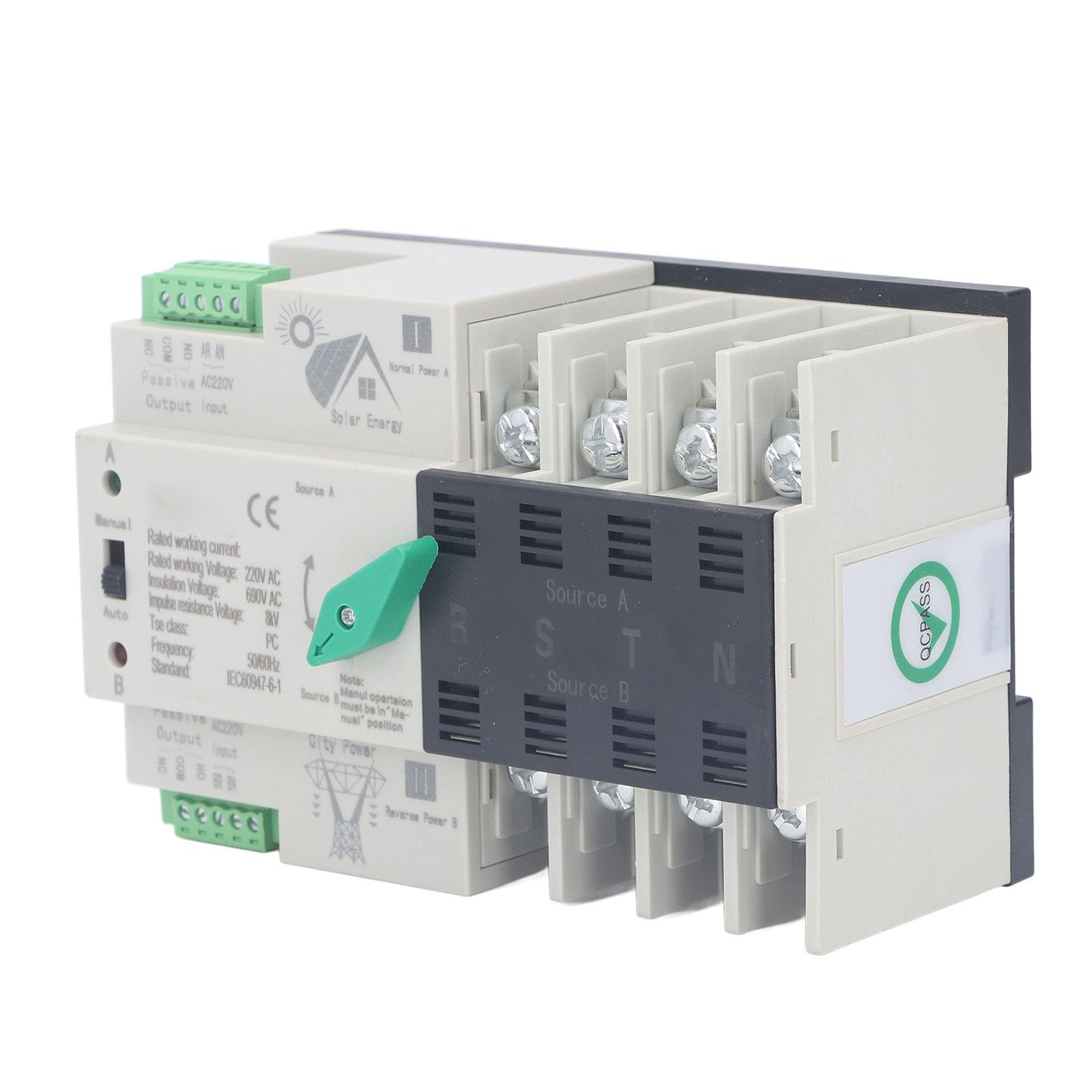Yctze Interruptor de Transferencia Automática de Doble Potencia 4P AC 220V 100A con Modos Manual y Automático para Soluciones de Suministro de Energía Perfectas (63A)