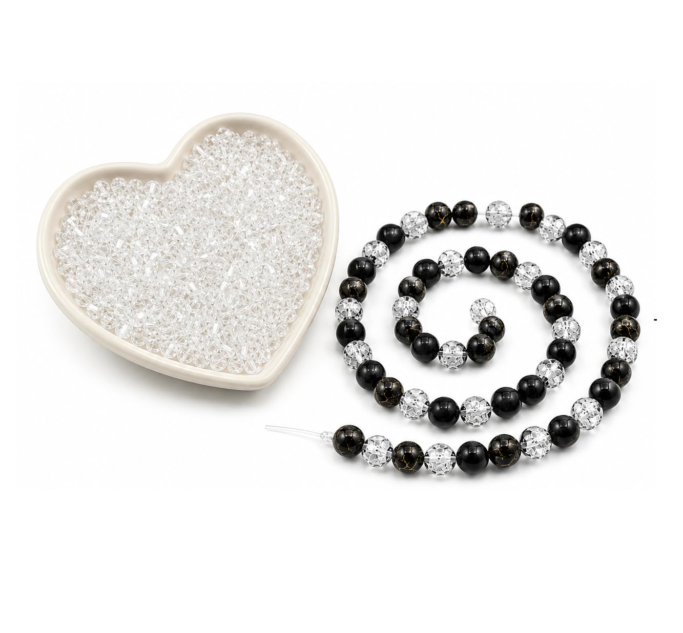 M.F.H 160PCS Beads Combo Set for Jewelry Making – 60 Clear Faceted Acrylic Beads + 100 Black Marble Round Beads for DIY Bracelets, Necklaces, Earrings, Crafts & Accessories-image-39