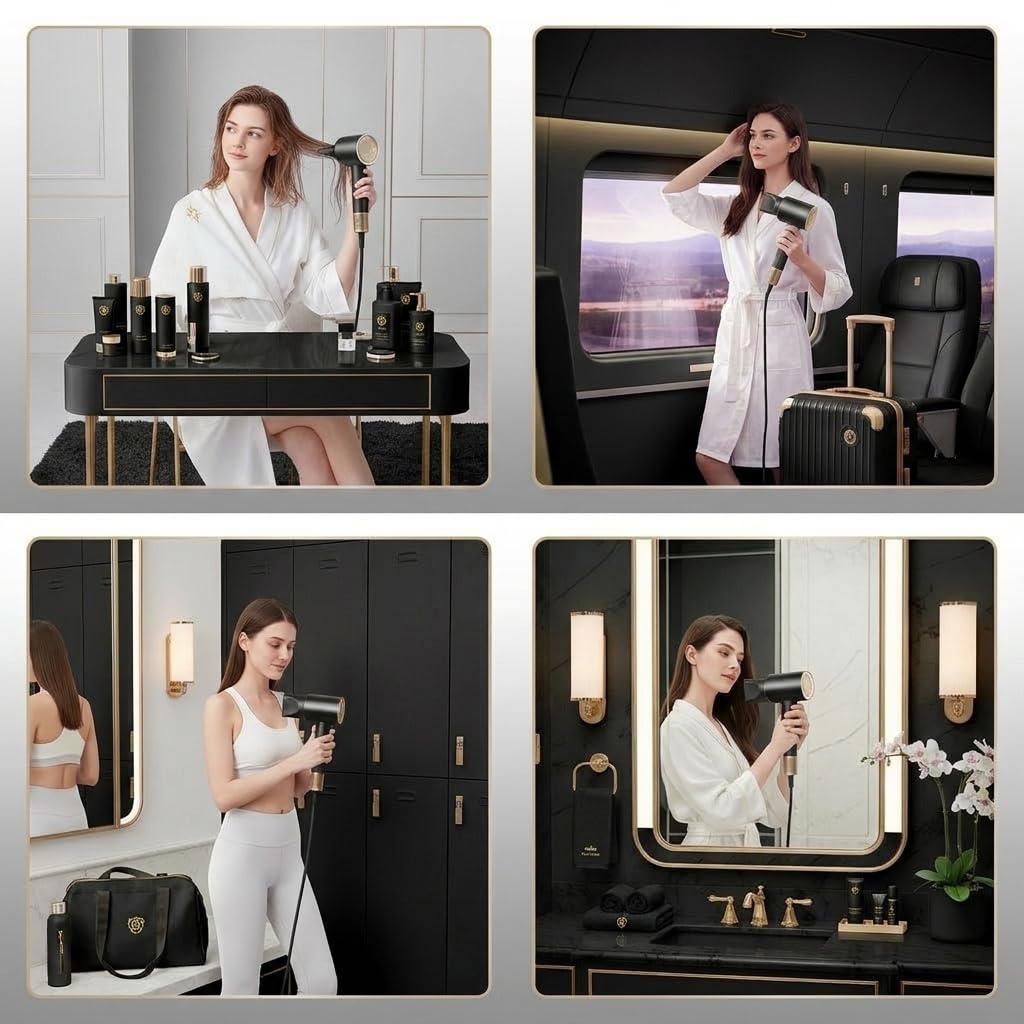 2025 Nuevo Secador de Pelo Profesional Ionico con Boquilla de Cabeza Hair Dryer Portatil de 3 Tenperaturas 1600W 110,000 RPM, Tecnología AI y 200 Millones de Iones Negativos para Hogar,Viaje,Gimnasio