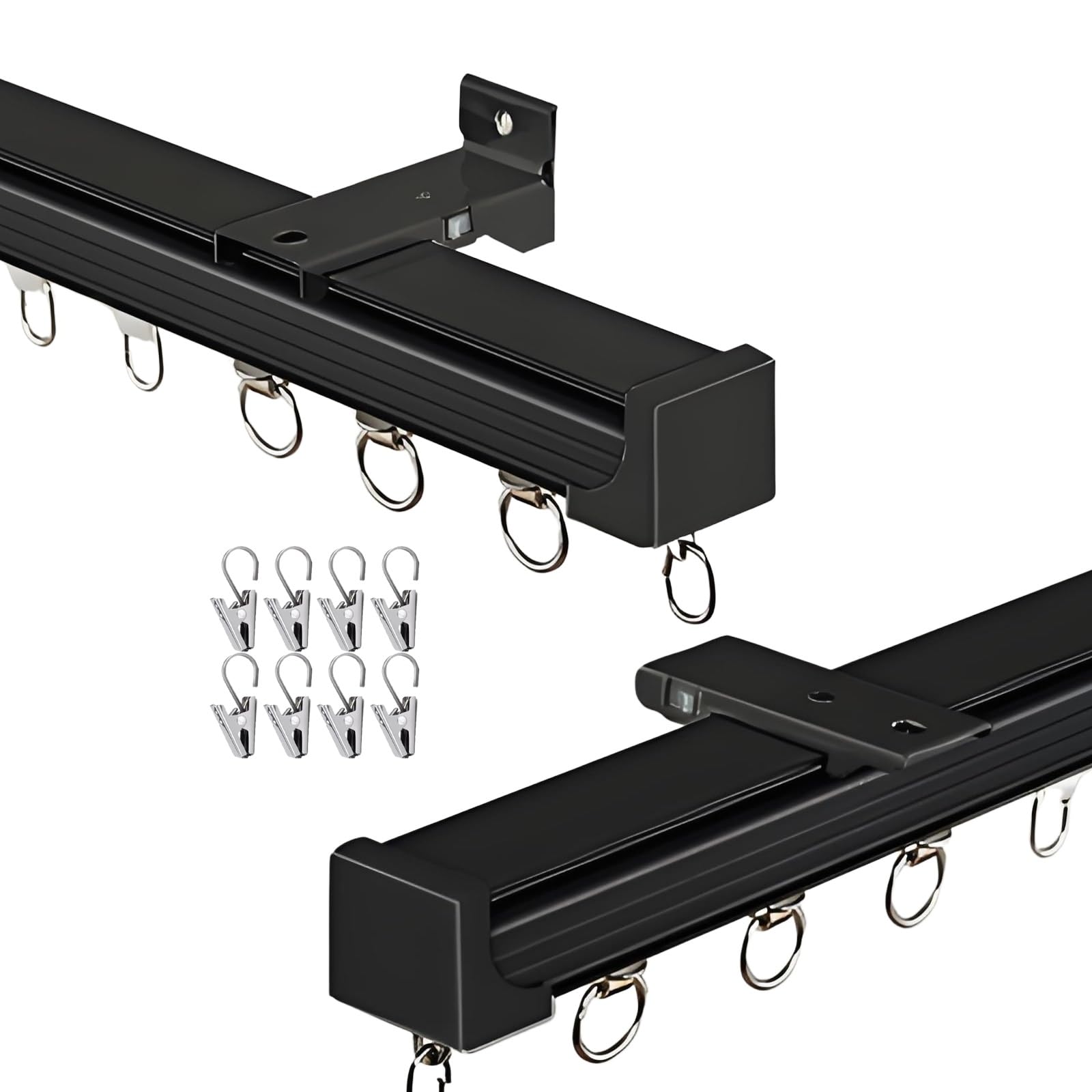 Tringle à rideau silencieuse en aluminium 1-K 50-600 cm Noir 315 cm Montage plafond ou mur Roulement lisse Idéal pour chambre à coucher Avec clips pour une installation facile
