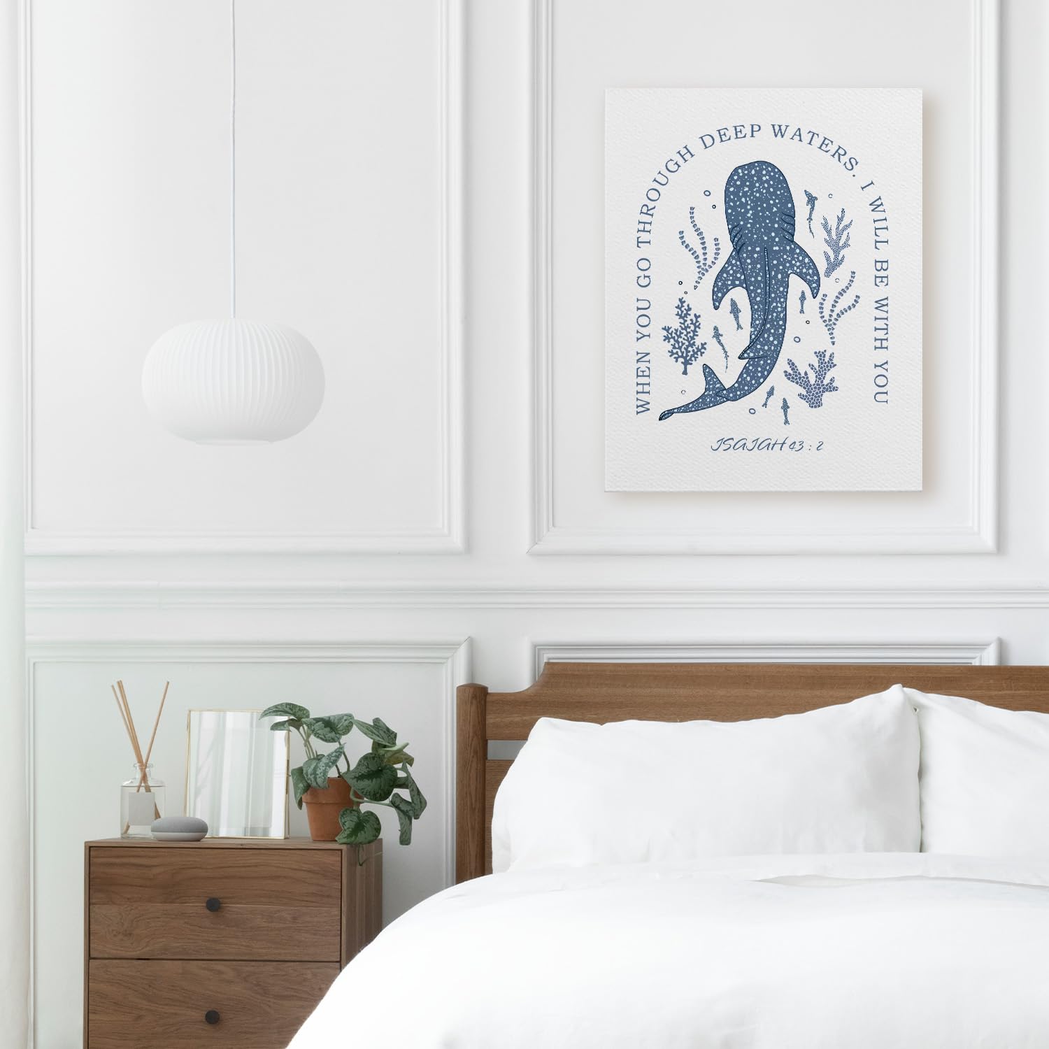 RYYCDOI Poster Decorativo Da Parete Con Squalo Balena E Versetto Isaia 43:2, Stampa Su Lino Con Cornice In Legno, 30,5x40,6 Cm, Per Camera Da Letto E Cameretta