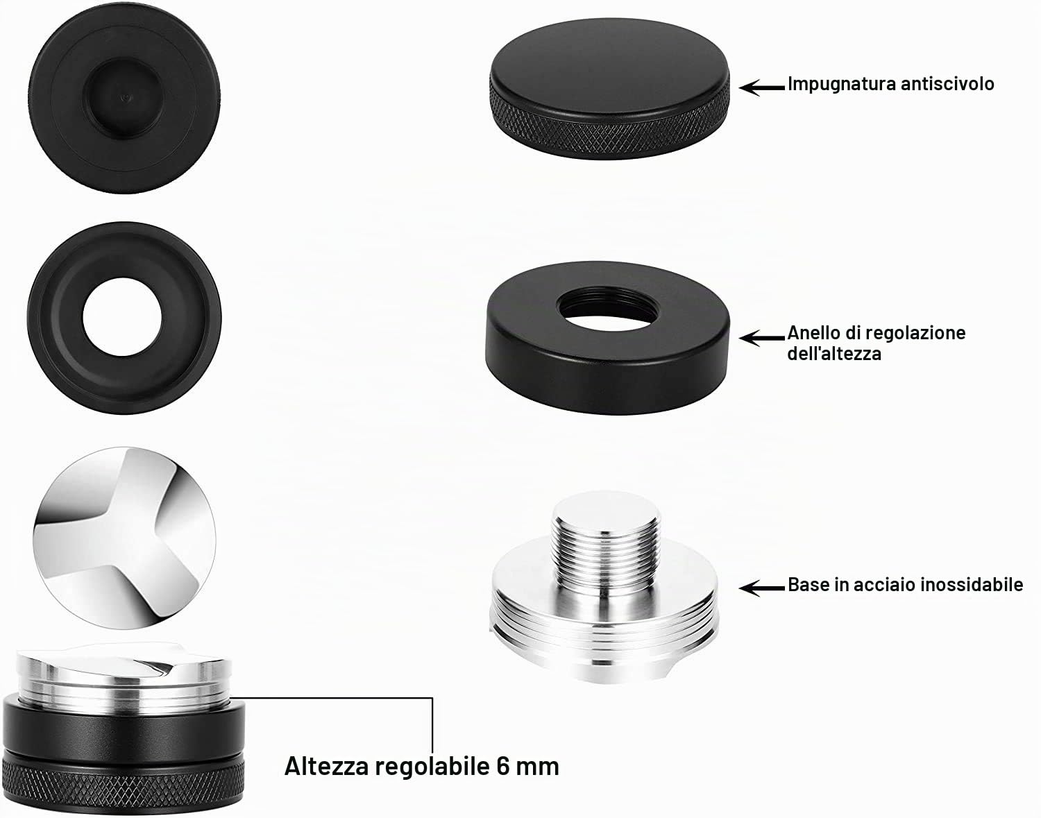 Neouza Distributore di caffè da 58 mm, adatto per macchine con gruppo E61 da 58 mm e portafiltri, distributore e livellatore di caffè
