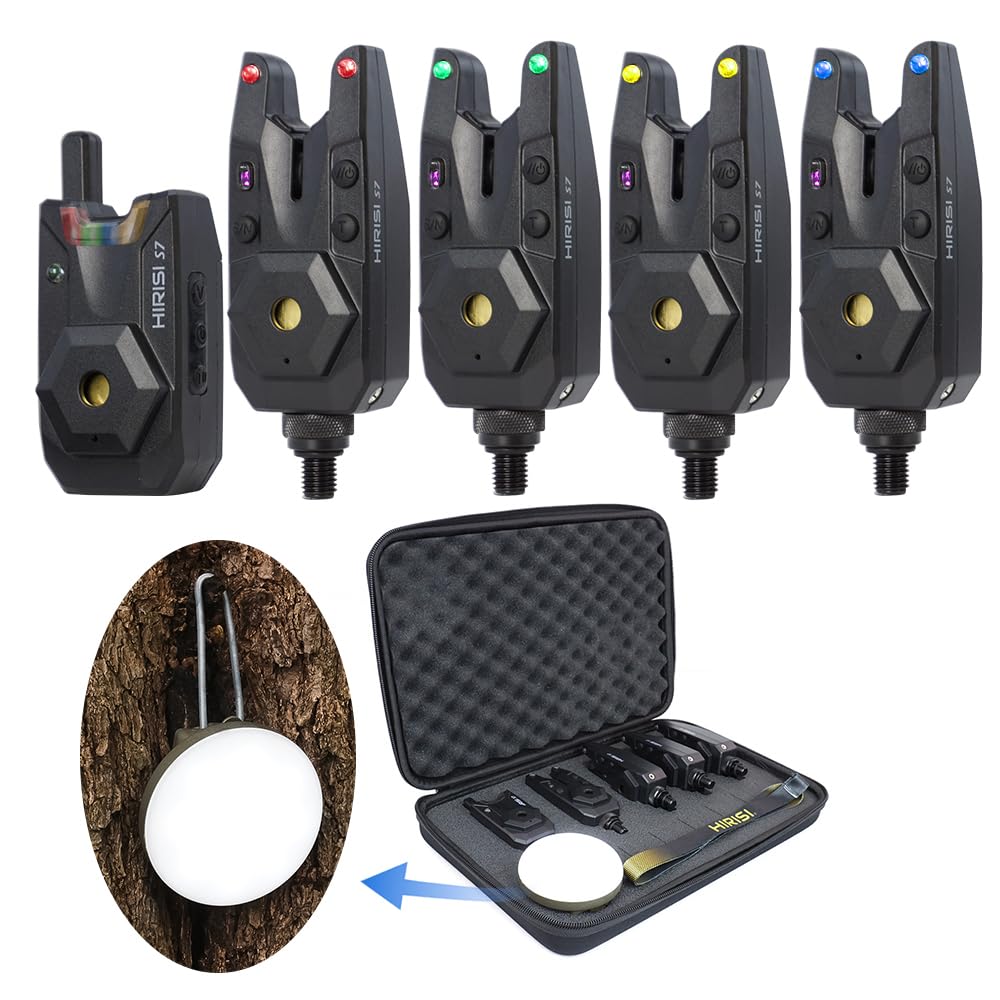 Hirisi Tackle Wireless Carp Fishing Alarm Set Waterproof Bite Indicator Carp Fishing Equipment Fishing Accessories (FBA-S7-4LED)