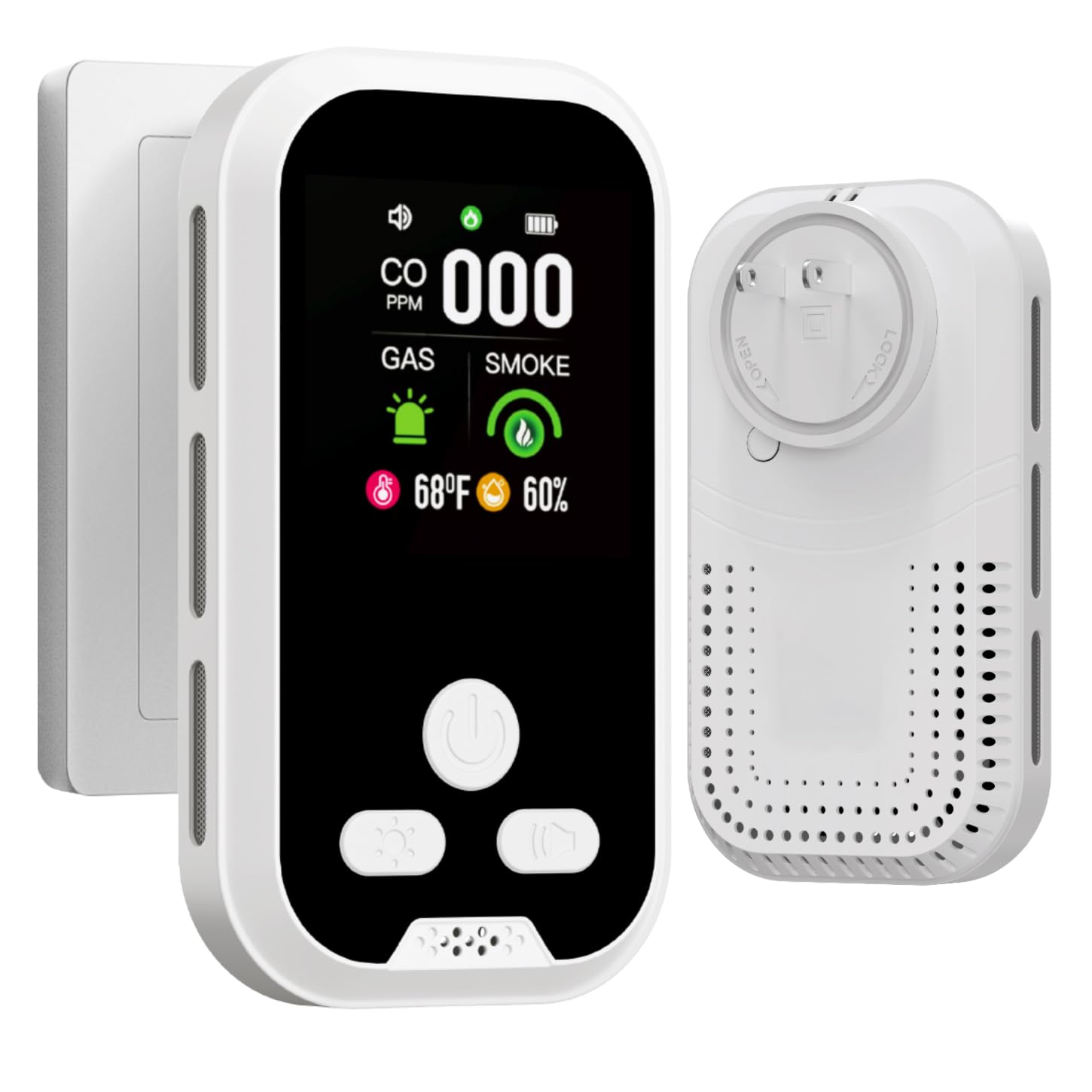 5-in-1Upgraded Plug-in Carbon Monoxide Detector, Combination Carbon Monoxide & Smoke &Gas Alarm, Builti-in Backup Battery and HD Screen for Home