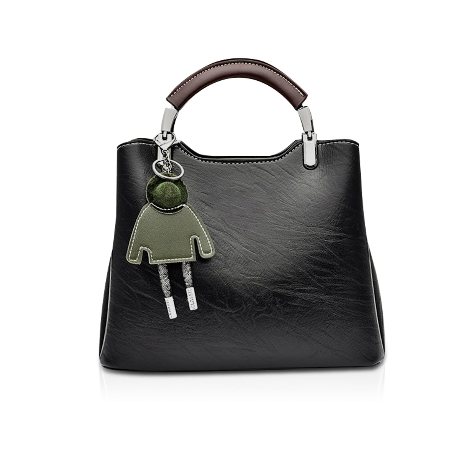 NICOLE & DORIS Handtasche Damen Klein Umhängetasche Crossbody PU Leder Henkeltasche Schultertasche Vintage Mini Tasche Satchel Handtasche mit Anhänger Schwarz