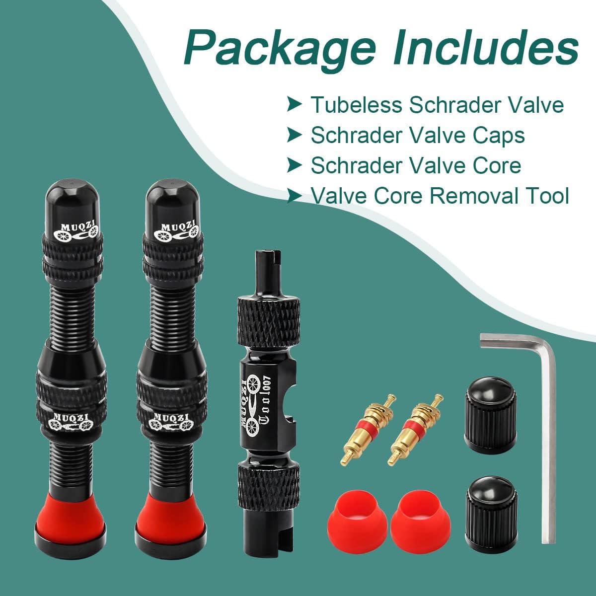 MUQZI Tubeless Schrader Valve Stems Kits Alloy 60mm Bike No Tubes