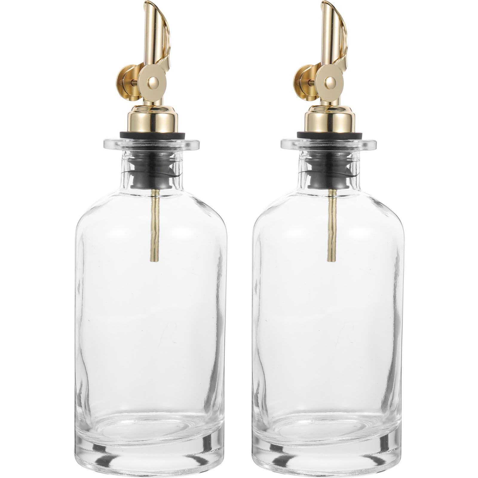 Genérico 2 Piezas Botella Dispensadora de Aceite y Vinagre de Vidrio 350ml Tapa Automática Dorada, Resistente y Fácil de Limpiar para Cocina y Barbacoa