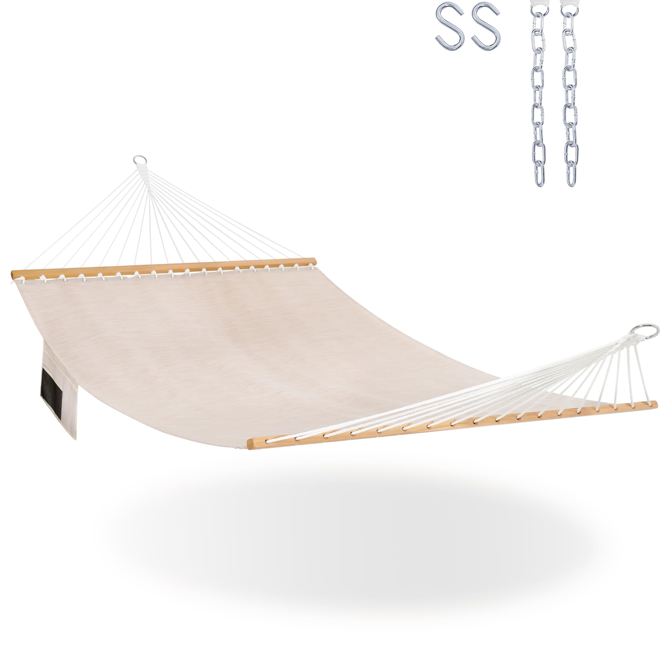 Lazy Daze Hammocks 11 FT Double Outside Hammock Quick Dry Olefin Fabric Hammock with Spreader Bar & Side Pocket for Outdoor Poolside Backyard 450 lbs Capacity, Beige