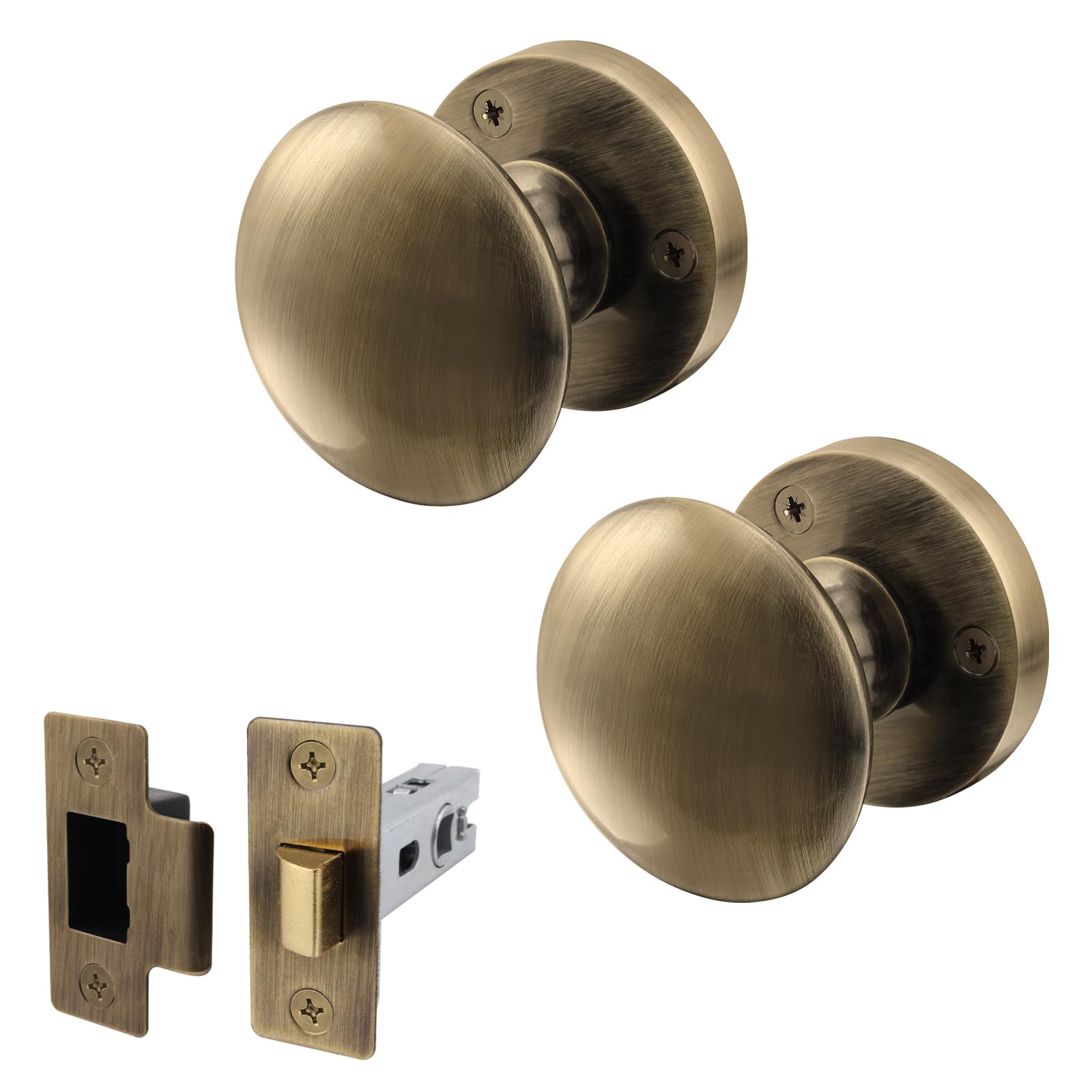 EAI Antique Brass Door Knob Set - 1 Pair of Victorian Mortice Knobs (55mm) & Latch (76mm) for Internal Doors