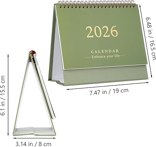 Miniatura 6 de NUOBESTY Calendario de escritorio 2025-2026, calendario de escritorio de pie, pequeño de 18 meses, papel de mesa diario, planificador mensual, verde