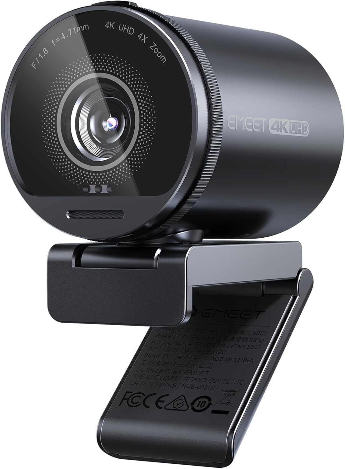 EMEET S800 kamera internetowa 4K z 2 mikrofonami, redukcja szumów, pole widzenia 73°, korekcja światła, ochrona danych, 1080p @ 60 FPS HDR do strumieniowego przesyłania na żywo, gier, zoomu