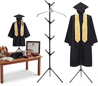Amyhill Graduation Gown Display Stand with 4 Hooks 1 Adjustable Portable Hanger 24-75 Inch Graduation Steel Coat Rack for Graduate Clothing Cap Shirt Jacket Dress Display Party Supplies