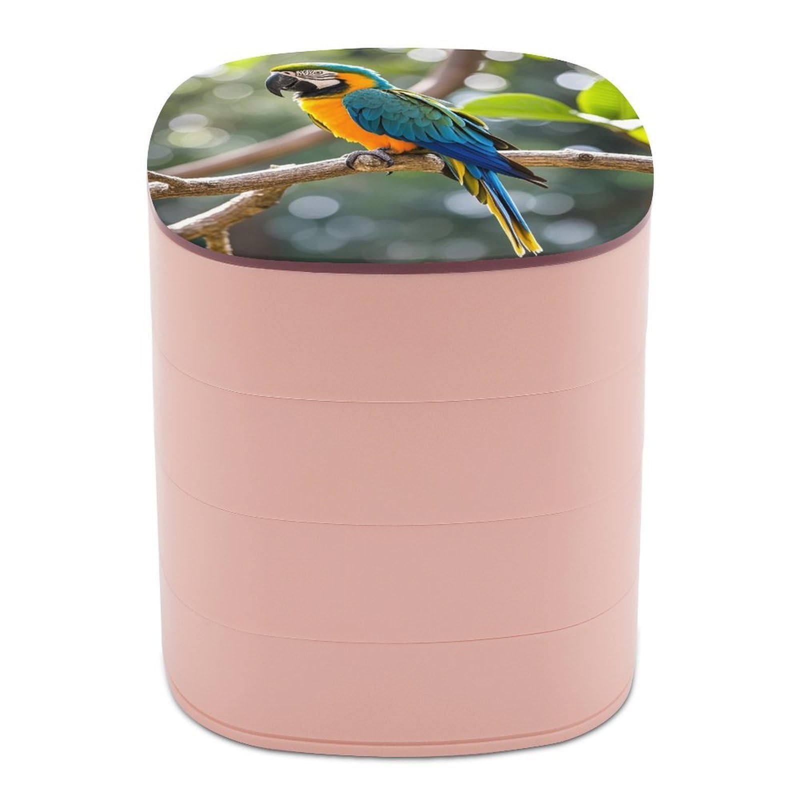 LZQPOEAS Parrot Jewelry Organizer Small Jewelry Storage Box Earring Holder for Women 4-Layer Rotating Travel Jewelry Tray Case with Lid for Bracelets Rings Gift
