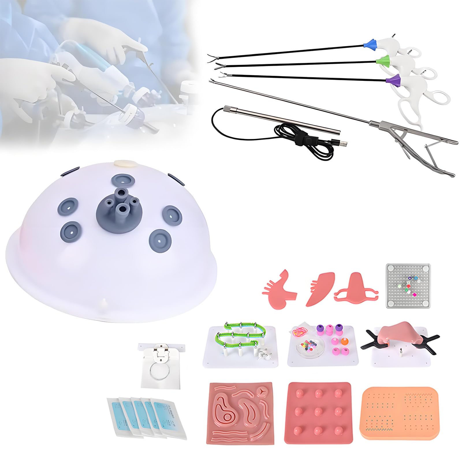 ROGHA Laparoscopic Endo Trainer Kit,Portable Surgical Skill Trainer Box with Endoscope,for Teaching and Training,10Modules+4Instruments+Endoscope 0°