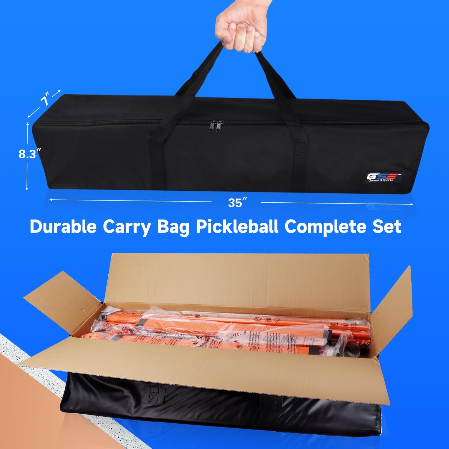 GSE Games & Sports Expert Portable Pickleball Net Set with Regulation Size Pickleball Net, 4 Pickleball Paddles, 6 Pickleballs, Carrying Bag, Weather Resistant Metal Frame for Outdoor
