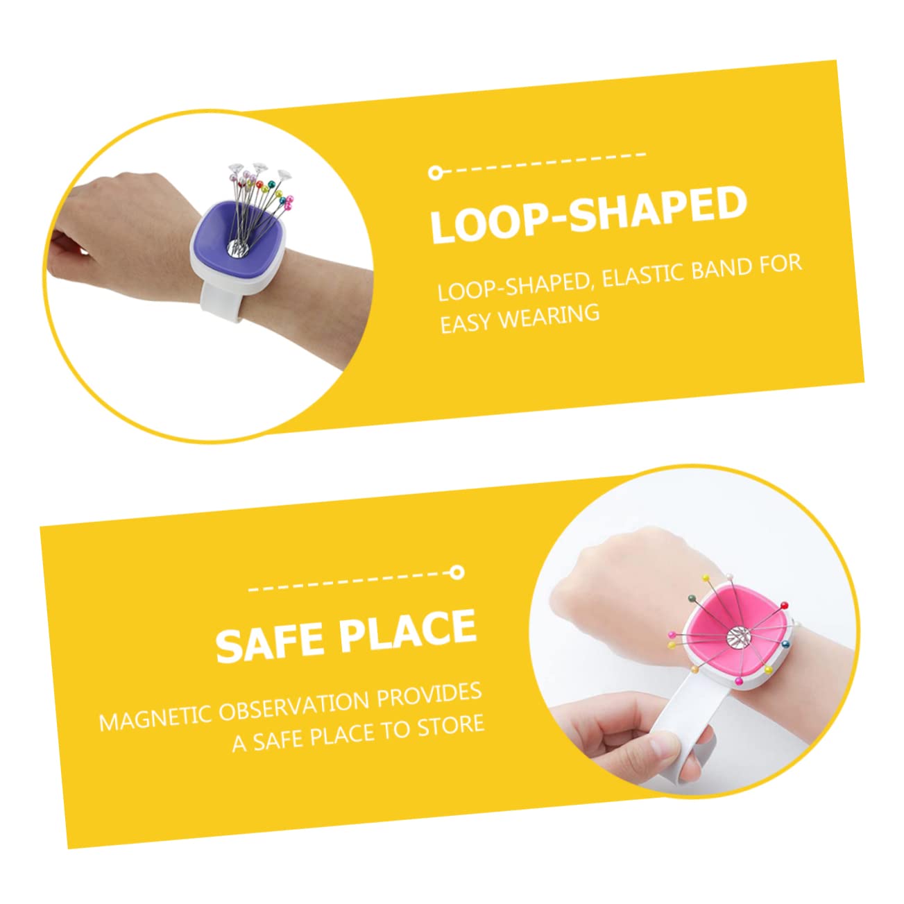 jojofuny 2 Sätze Teiliges Magnetisches Nadelkissen Für Handarbeiten Handgelenk Pin Halter Leicht Tragbar Zubehör Für Stickerei Zufälligen Farben 3 Stück * 2