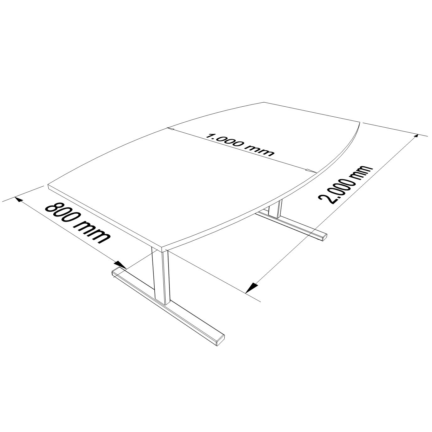 Weber Büroleben GmbH Easy - Tavolo da conferenza a forma di barca, 200 x 100 cm, colore struttura: argento