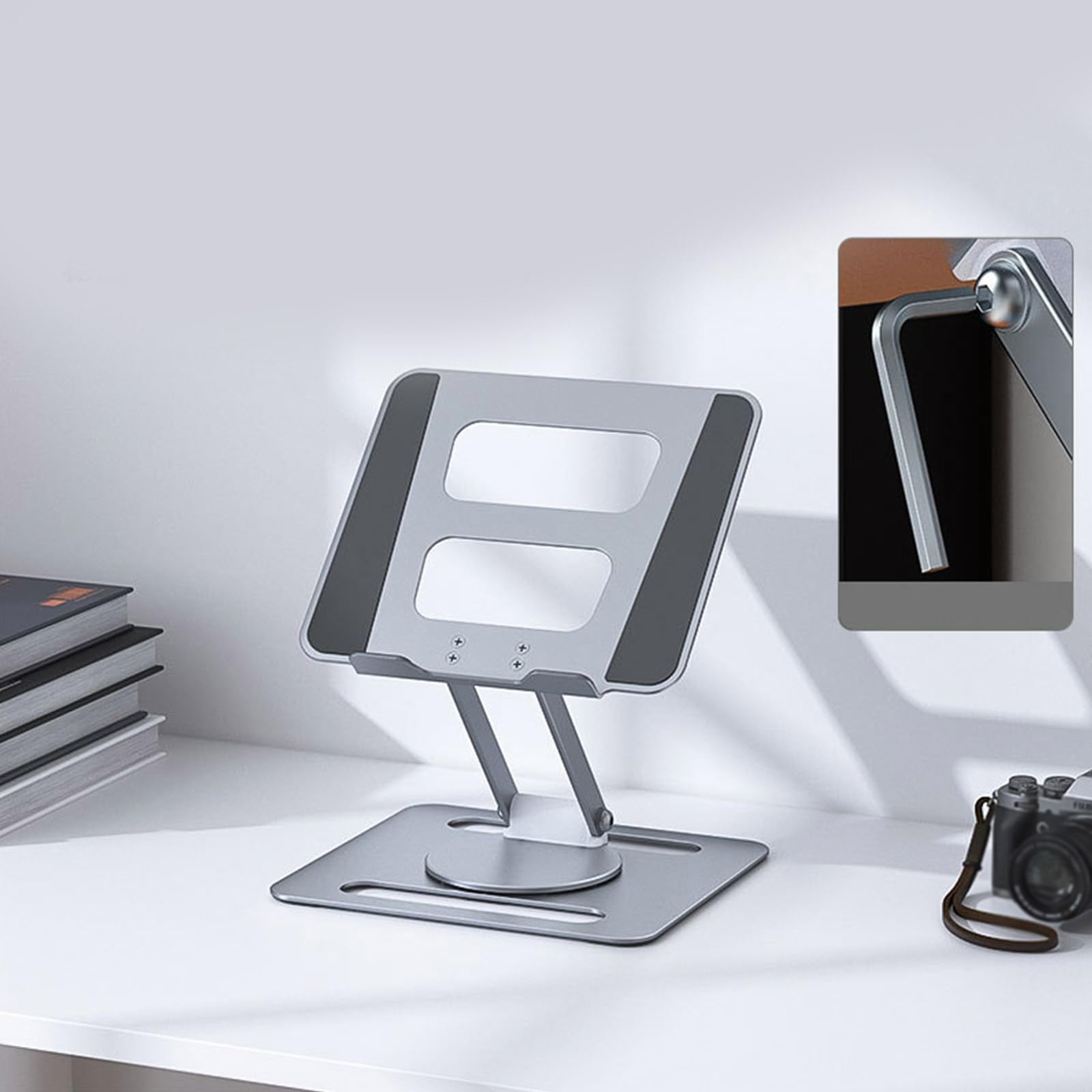 Soporte plegable de aleación de aluminio para computadora portátil, giratorio de 360 grados, tablero de dibujo, soporte de refrigeración, soporte para cuaderno, altura ajustable, giratorio, aluminio