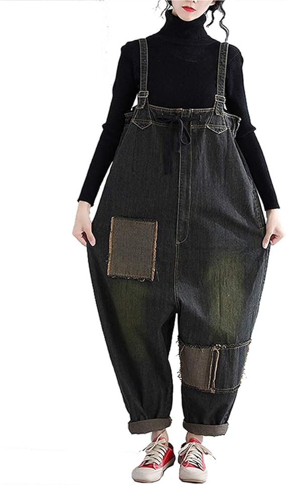 Amazon sy デニム オーバーオール 大きいサイズ レディース ロング丈 デニム サロペット レディス カジュアル 大きめ ゆったり 体型カバー 大人 ナチュラル オールインワン パンツ フリーサイズ ジーンズ ブラック ブラック Xxl オールインワン 通販