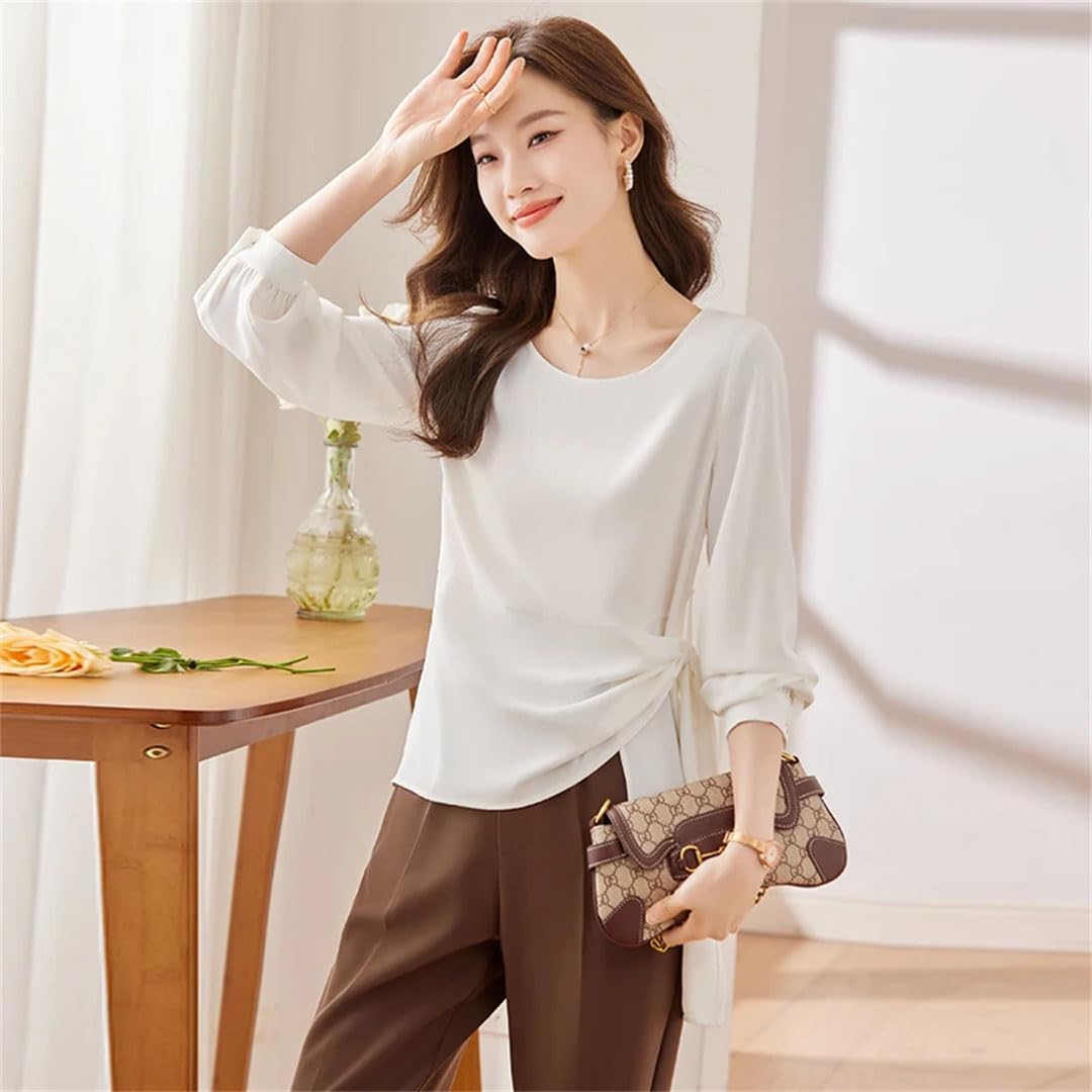 Blusas de gasa con cuello redondo y temperamento elegante para mujer, para oficina