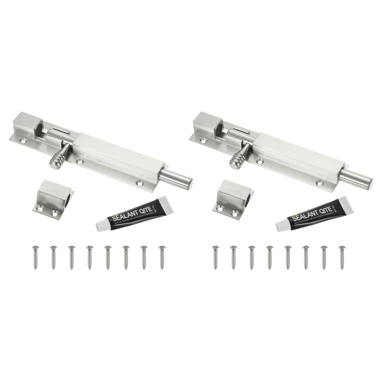 sourcing map 2Pcs Barrel Bolt Latch, 6 Inch Stainless Steel Door Security Slide Latch Locks with Screws, Sliding Bolt Locks for Barn Doors, Cabinets, Patio Doors, Brushed Silver