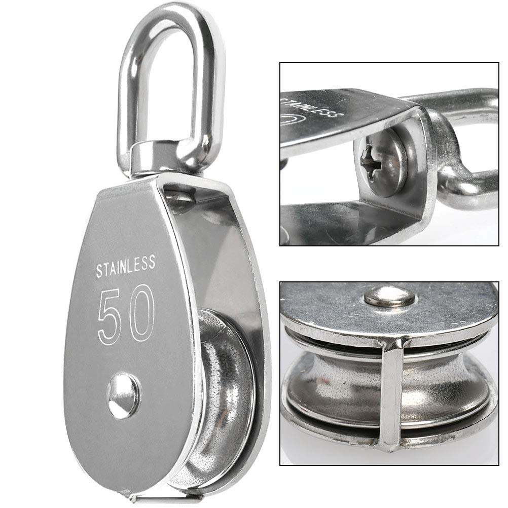 BUYGOO Heavy Duty Single Pulley M50 Stainless Steel Pulley Roller 360 Degrees Swivel Pulley Block Cable Pully Block Pulley Roller Heavy Duty for Ropes Bear-Loading up to 400KG - Image 5