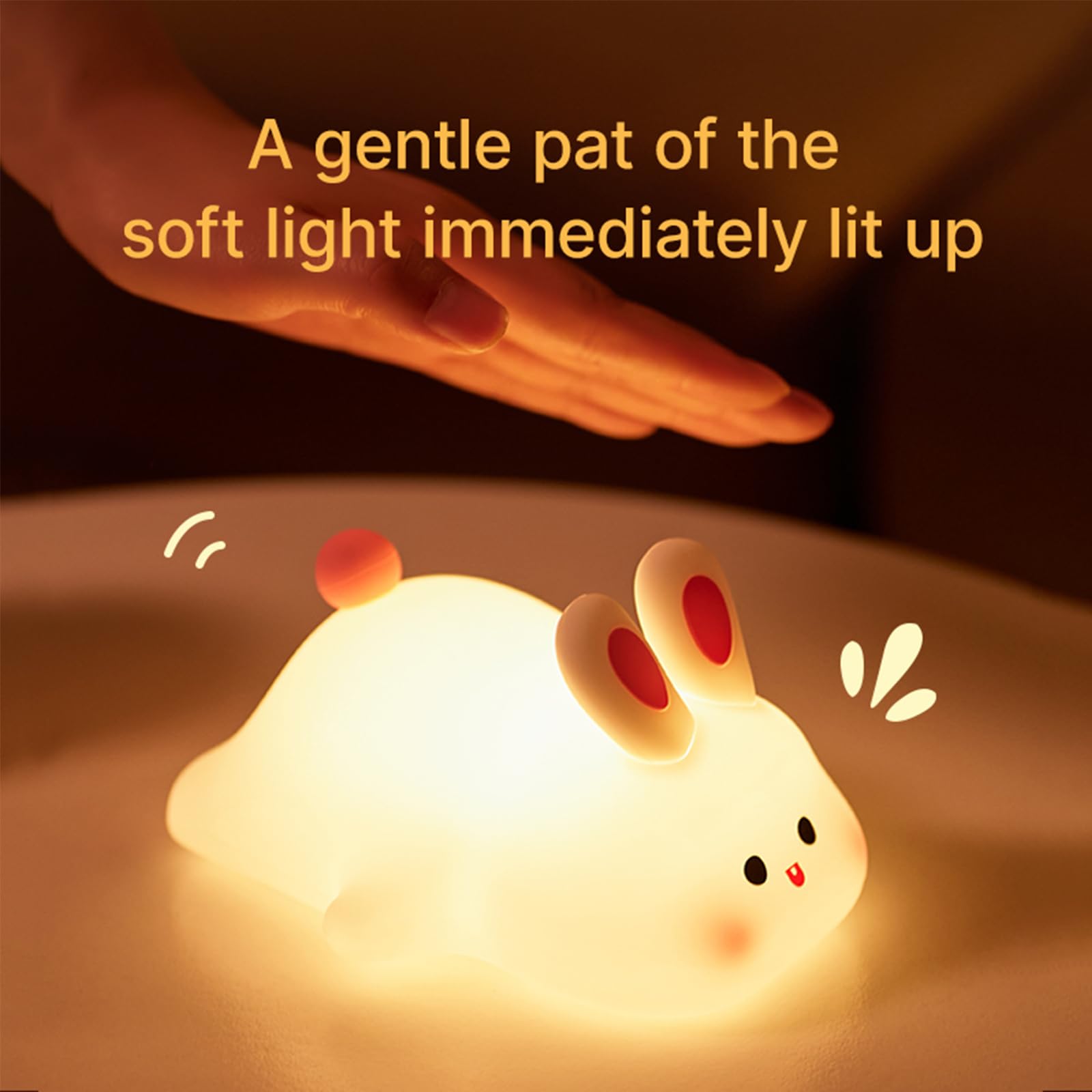 Bonita luz nocturna de conejo de silicona, conejo iluminado regulable, bonita lámpara de silicona para bebé, luz recargable para decoración de habitación de niños, lámpara blanda para