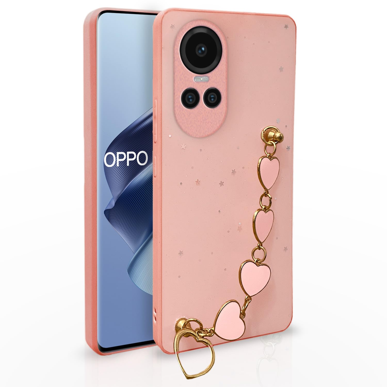 Pikkme Oppo Reno 10 5G Back Cover for Girls | Heart Shaped Metal Chain Blocks | Sparkling Soft TPU | Case for Oppo Reno 10 5G (Pink) (B0CHW8RKCP) Amazon Price History, Amazon Price Tracker