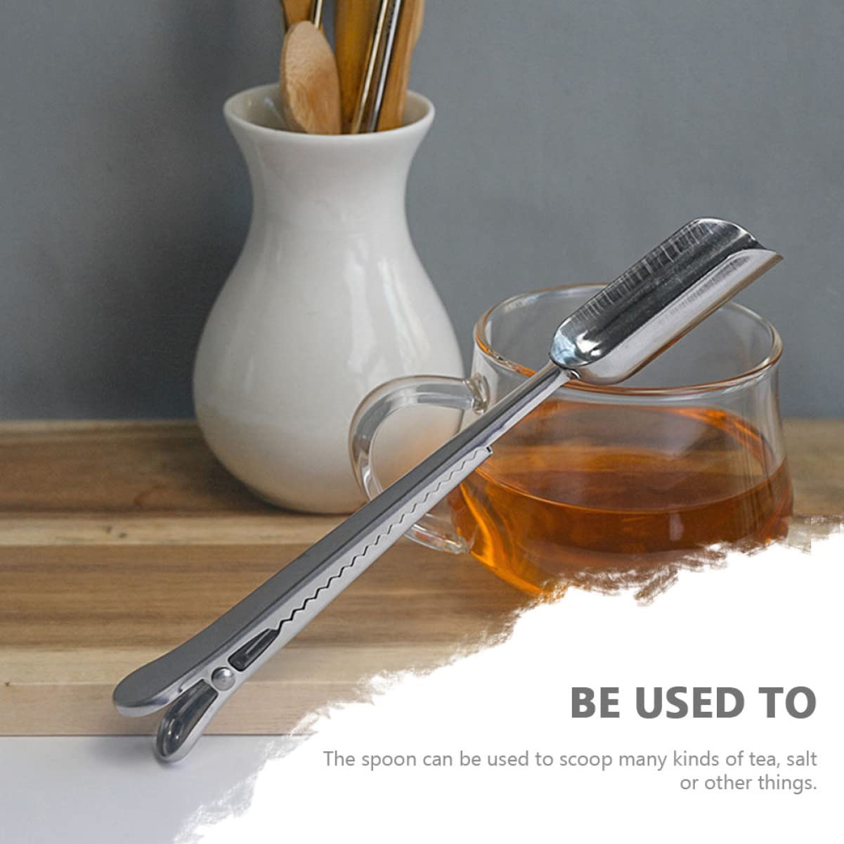 COLLBATH 2pcs Stainless Steel Tea Scoop with Clip Ergonomic Design for Easy Use for Kung Fu Tea Loose Leaf