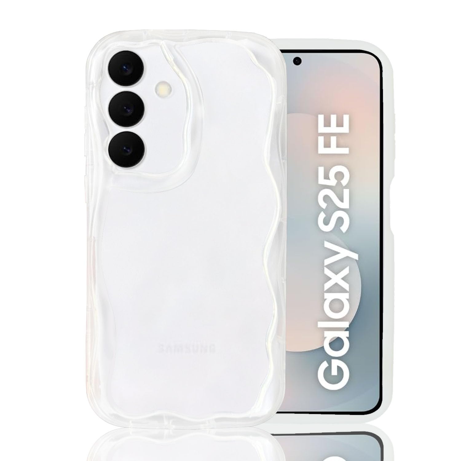 KC Back Cover for Samsung Galaxy S25 FE 5G - New Curly Wave Frame Shape Shockproof Bumper Soft Silicone Case with Camera Protection (Transparent)-image-14