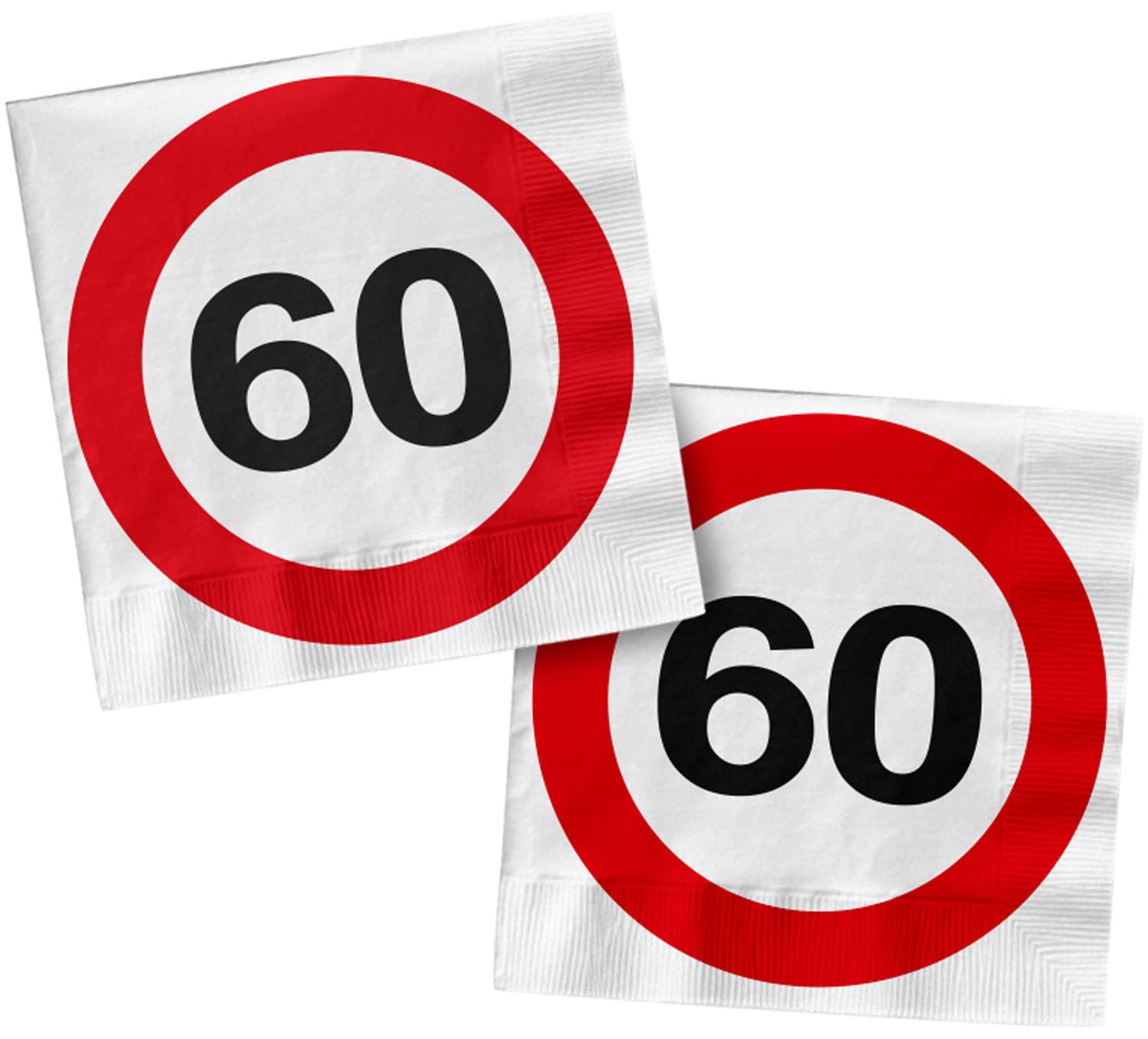 Folat 28376 Serviettes 60th Birthday Red White Traffic Sign 33 x 33 cm Pack of 20