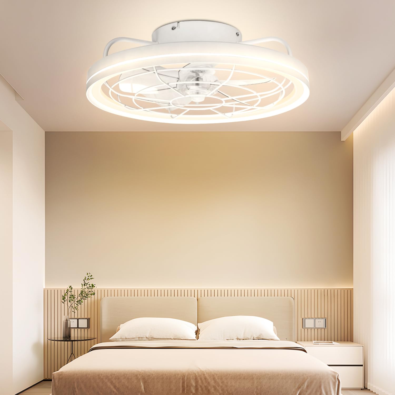 Aigostar Ventilatore da Soffitto con Luce e Telecomando, Confezione da 2 | Lampadario Ventola Soffitto, 60W, 4400LM, 2700K-6500K Dimmerabile, Timer, DC Motore Silenzioso, 5 Pale, φ48cm, Bianco