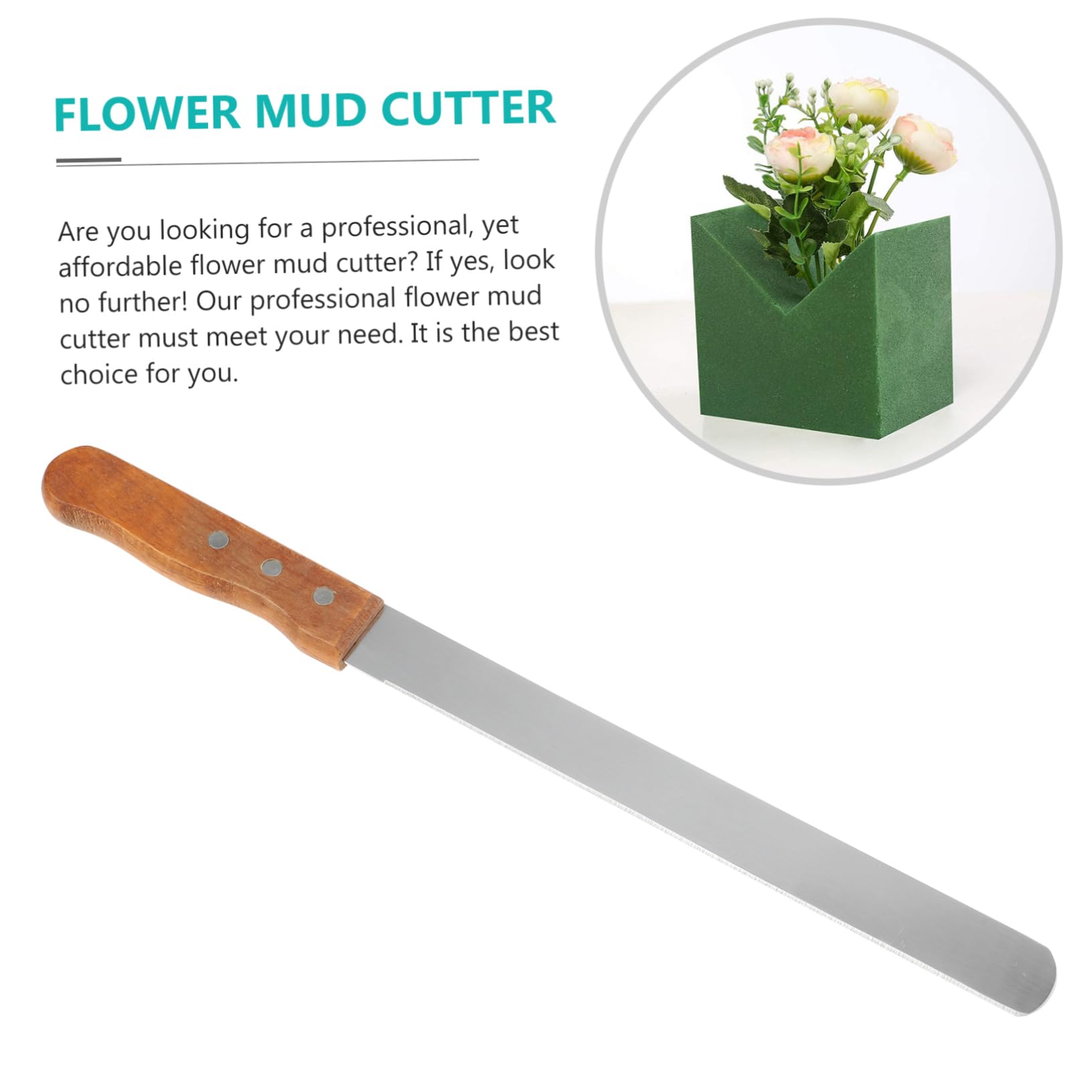COLLBATH Flower Mud Block Cutting Tool Professional Florist Supply Easy to Use Non-slip Wooden Handle