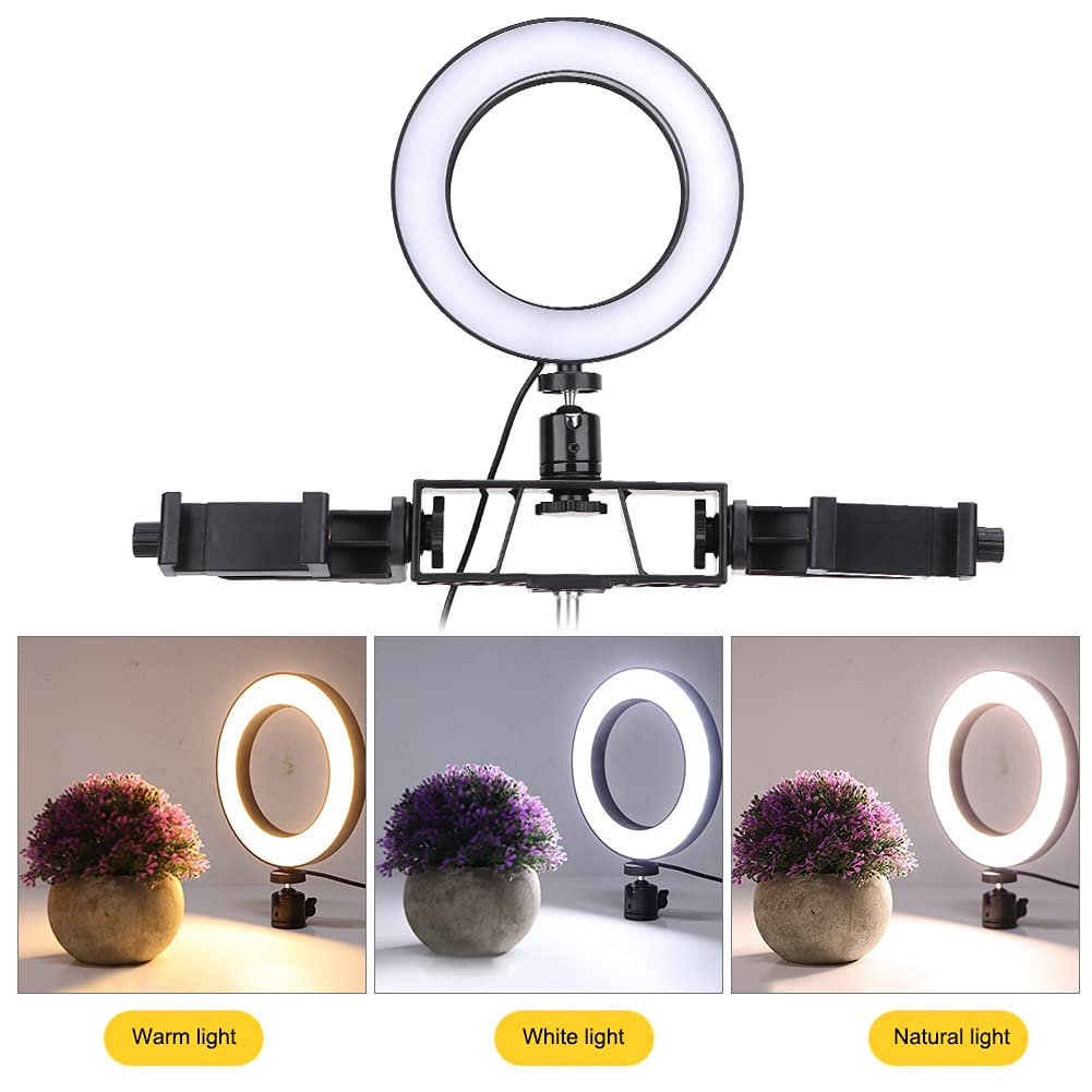 Luce Ad Anello per Fotocamera a LED, Luce di Riempimento | con treppiede in lega di alluminio e supporto per telefono, 3 modalità illuminazione 10 livelli luminosità alimentazione USB