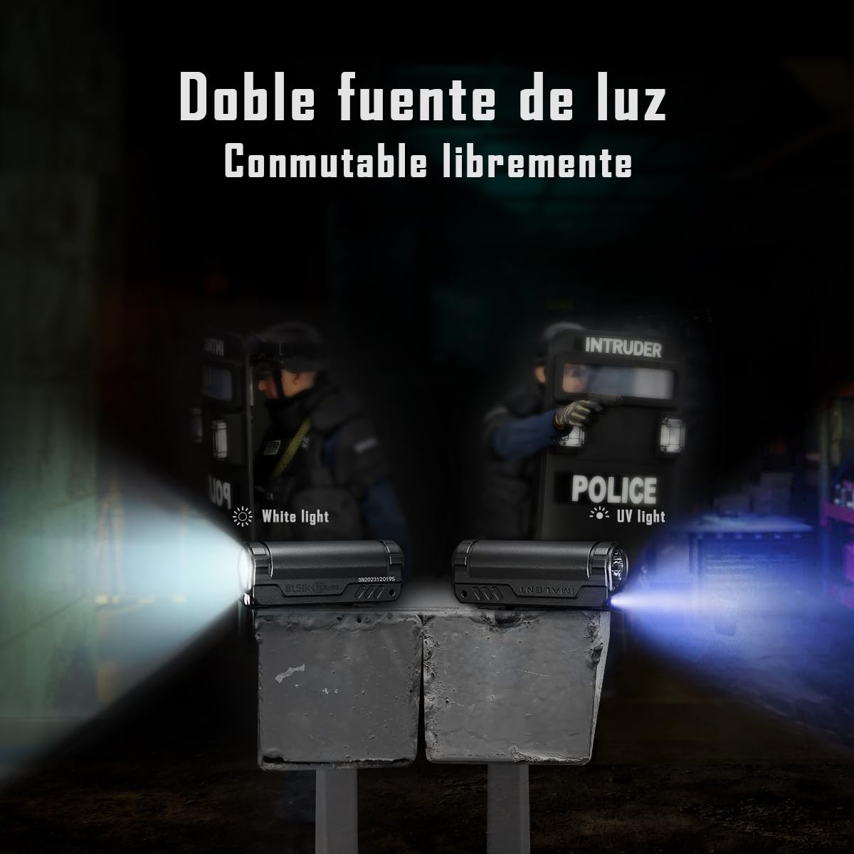 IMALENT BL50 Linterna Led Recargable 3,600 Lúmenes, con Luz Blanca y UV, Mini Linterna de Alto Rendimiento - 6 Modos, Pantalla OLED para Camping, Senderismo, Ciclismo, Emergencias (GRIS)